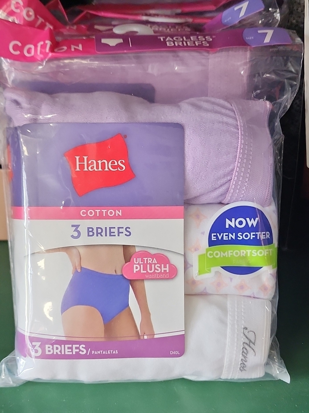 Hanes Lavender & White Cotton 3-Pack Tagless Briefs
